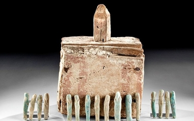 Rare Egyptian Wood Ushabti Box w/ 98 Faience Ushabti
