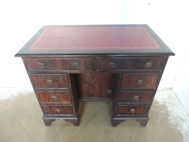 Reproduction Mahogany Twin Pedestal Knee Hole Desk with Red...
