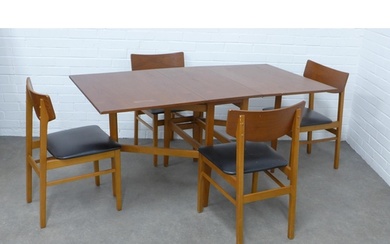 Retro vintage teak drop leaf dining table and set of four ch...