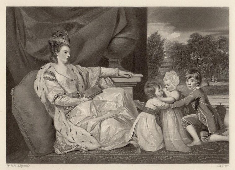 Reynolds 1800s Mezzotint Lady Williams-Wynn & Children Framed Signed