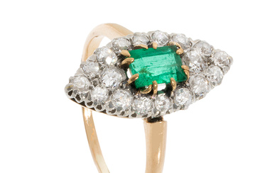 Ring in gold with emerald and diamonds, 30's