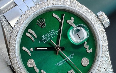 Rolex Datejust 36Mm Stainless Steel Watch Green Arabic Dial Diamond...