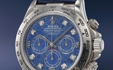 Rolex, Ref. 16519 A highly rare and attractive white gold chronograph wristwatch with sodalite dial, guarantee and presentation box