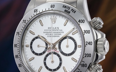 Rolex, Ref. 16520 A rare and virtually "new old stock" stainless steel chronograph wristwatch with caseback sticker, bracelet, guarantee and presentation box