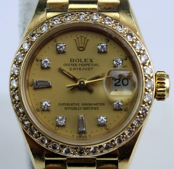 Rolex Watch 18K Gold Date Just Diamond Bezel, Dial