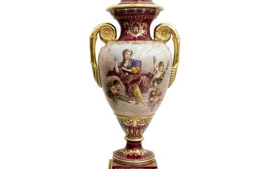 Royal Vienna Austria Hand Painted Porcelain Double Handled Urn Red circa 1900