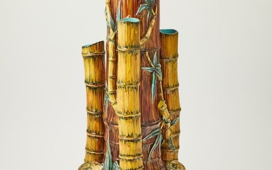 Royal Worcester Majolica Bamboo-Themed Umbrella Stand or Walking Stick Holder Circa 1880