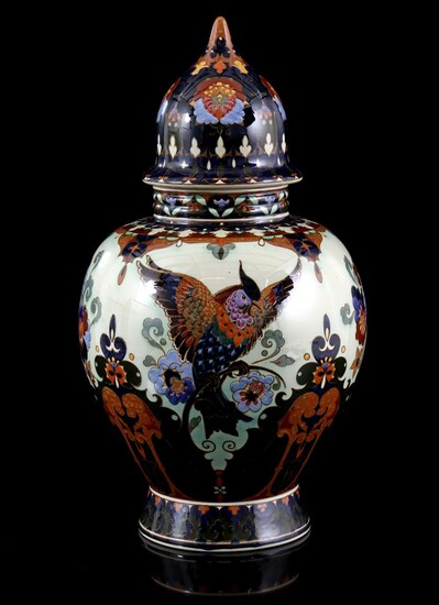 (-), Rozenburg The Hague pottery lidded vase with...