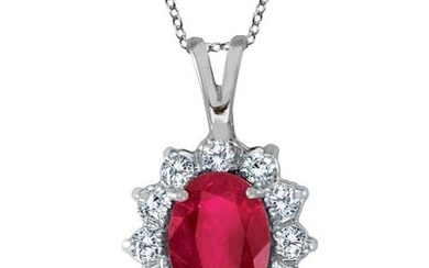 Ruby and Diamond Accented Pendant Necklace 14k White Gold 1.80ctw