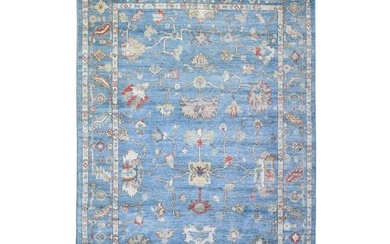 Ruddy Blue, Hand Knotted Afghan Angora Oushak Wool Oriental Rug