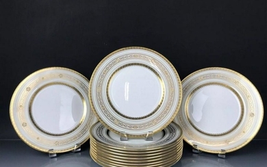 SET OF 12 GILT MINTON DINNER PLATES RETAILED BY TIFFANY