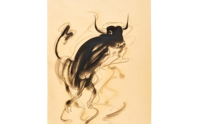 SUNIL DAS (1939-2015) "BULL" Charcoal on paper 36 x 2...