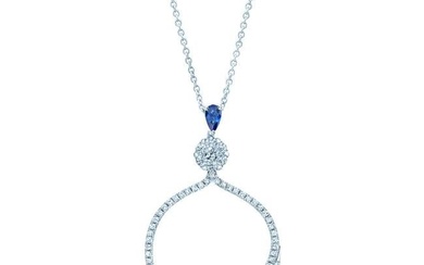 Sapphire And Diamond Cradle Pendant In 14k White Gold