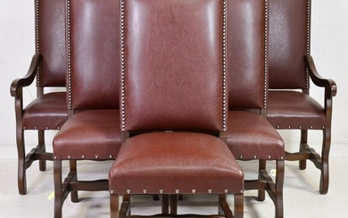 Set of 6 Brown / Nail Head Dining Chairs