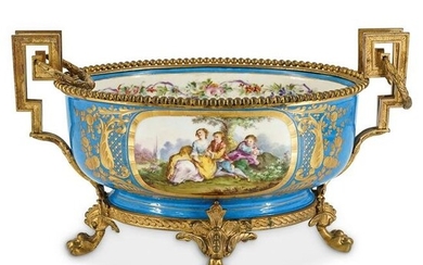 Sevres Bronze Mounted Porcelain Centerpiece Bowl