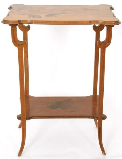 Signed Galle Two Tiered Inlaid Table