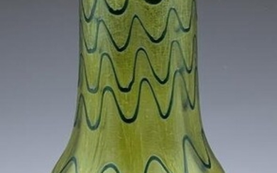 Signed Loetz Art Glass Vase w/ Ruffled Rim.