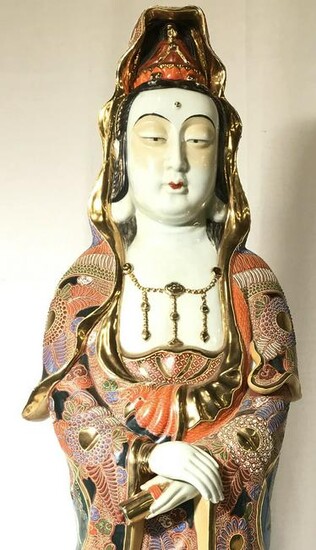 Signed Vintage Asian Porcelain Sculpture 38in H