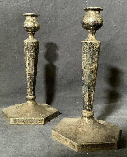 Silver Plated Pair of Tabletop Candlestick Holder
