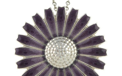 Silver purple daisy pendant, with chain, by Georg Jensen