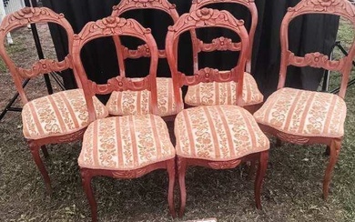 Six Matching 1890s Victorian Mahogany Upholstered Side Chairs