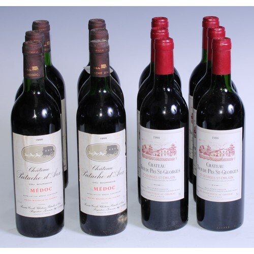Six bottles of Château Patache d'Aux 1986 Cru Bourgeois Médo...