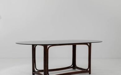 Smoked Glass & Bent Wood Dining Table