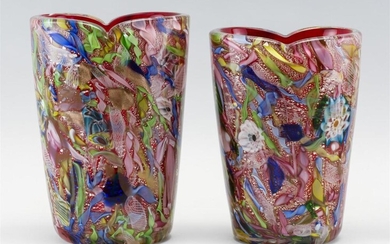 PAIR OF MURANO GLASS VASES Broken cane design...