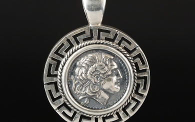 Sterling Greek Key Pendant with Ancient Greek Coin Replica