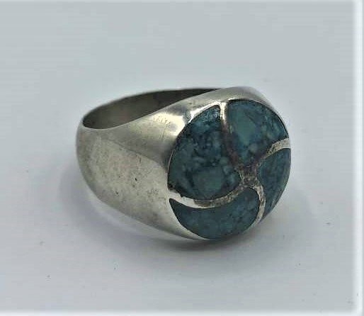 Sterling Silver Mens Ring Spiral Turquoise Size 11.25