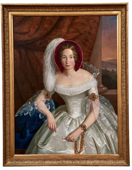 Stieler, Joseph Karl - Umkreis: Bildnis einer adeligen Dame auf einer Terrasse