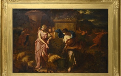 Suiveur de Giovanni Benedetto CASTIGLIONE (1609-1664) Moîse et les filles Jethro Huile sur toile 84...