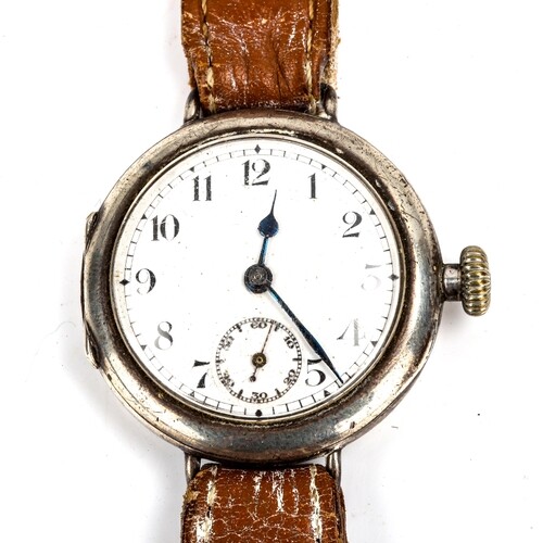 TALIS WATCH CO - an early 20th century silver-cased Officer'...