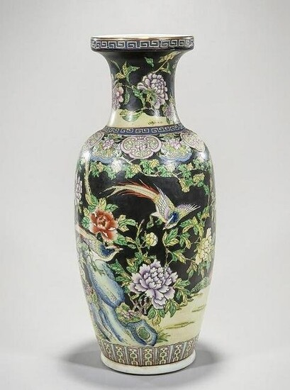 TALL CHINESE FAMILLE NOIRE VASE