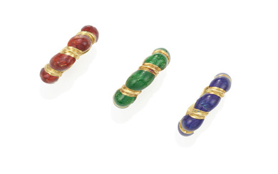 THREE GOLD AND ENAMEL RINGS