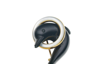 TIFFANY & CO. | 18CT GOLD AND ONYX NOVELTY BROOCH