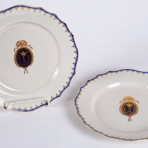 TOURNAI. Pair of blue and gold Tournai porcelain plates with...