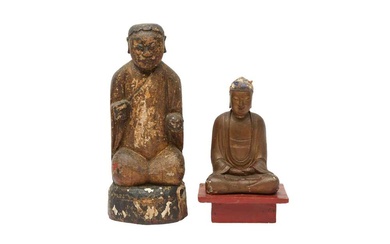 TWO CHINESE LACQUERED WOOD FIGURES 明及後期 漆木人物雕像