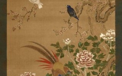 TWO INK AND COLOUR ROLLER PAINTINGS ON SILK, Japan, Edo...