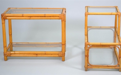 TWO MID-CENTURY RATTAN SIDE TABLES