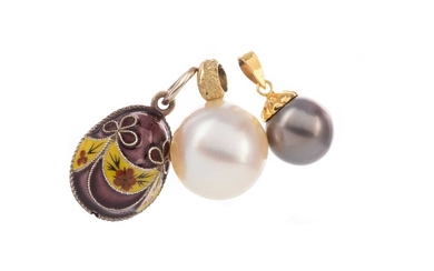 TWO PEARL PENDANTS AND ONE OTHER