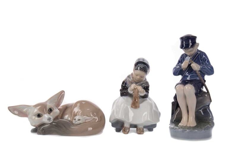 TWO ROYAL COPENHAGEN FIGURES AND A LLADRO FIGURE