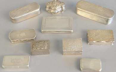 Ten small silver boxes to include snuff, pill and