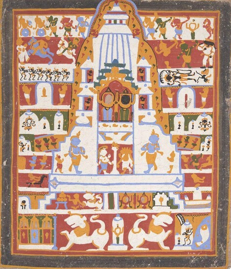 The Jagannath triad in the Puri temple(paicha mathra), Puri, 20th century, unfinished 26.2 x 22.5cm. Provenance: Private collection, Germany acquired in Raghurajpur, India in 1981
