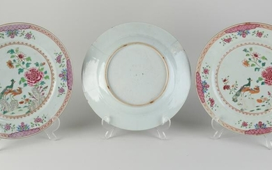 Three 18th century Family Rose plates Ã˜ 26 cm.