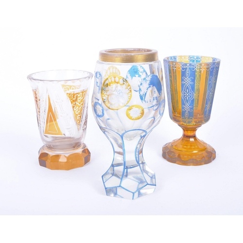 Three 20th Century Czech glass goblets in the manner of Mose...