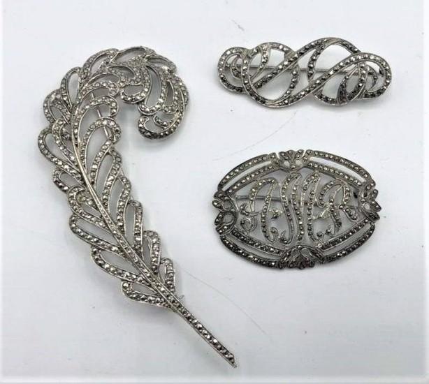 Three [3] Assorted Sterling Silver Marcasites Brooches