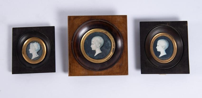 Three Antique Portrait Miniatures, Children's Profiles