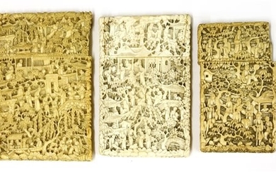 Three Chinese Canton ivory card cases