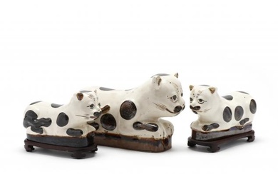 Three Chinese Cizhou Style Pottery Cat Pillows